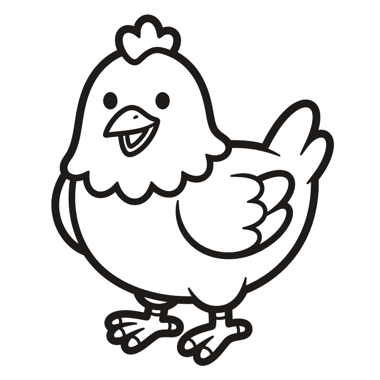 A friendly chicken outline ready to color on screen